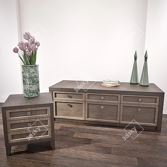 Elegant Decorative Chest & Bedside 3D model image 1