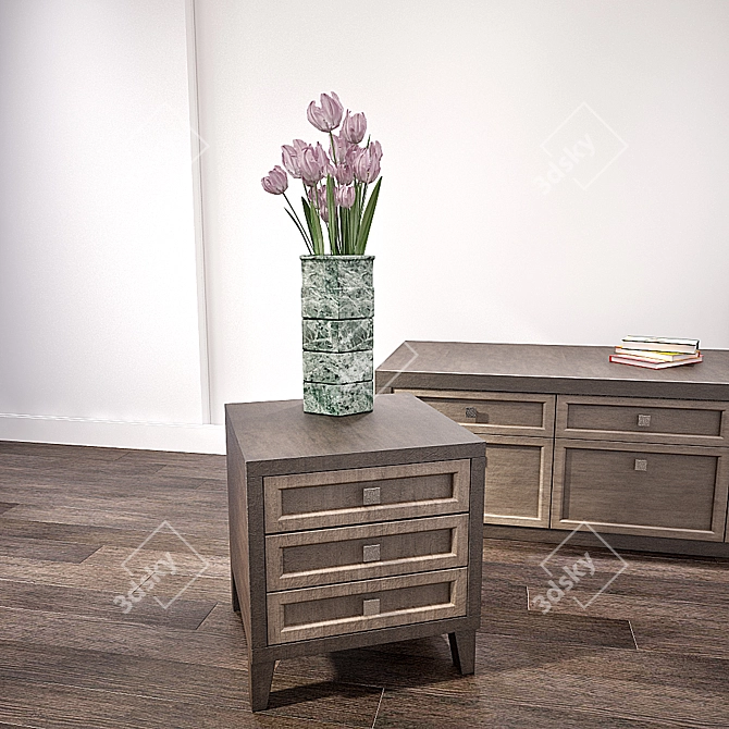 Elegant Decorative Chest & Bedside 3D model image 3