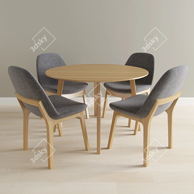Sleek Dining Set: Modern Table + Eiffel Wood Chair 3D model image 1