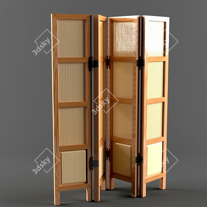 Rustic 4-Panel Wooden Screen 3D model image 1