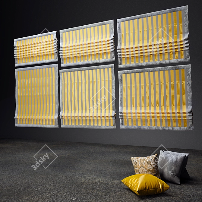 Elegant Roman Shades & Cozy Pillows 3D model image 1