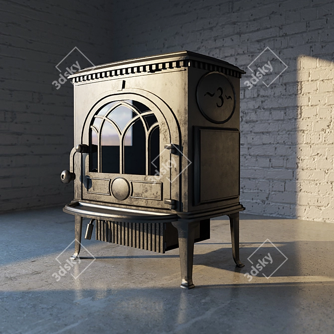 Classic Wood Burning Stove 3D model image 2