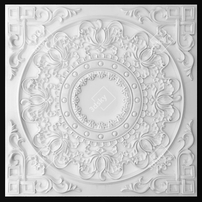 Elegant Carved Ceiling Rosette 3D model image 1