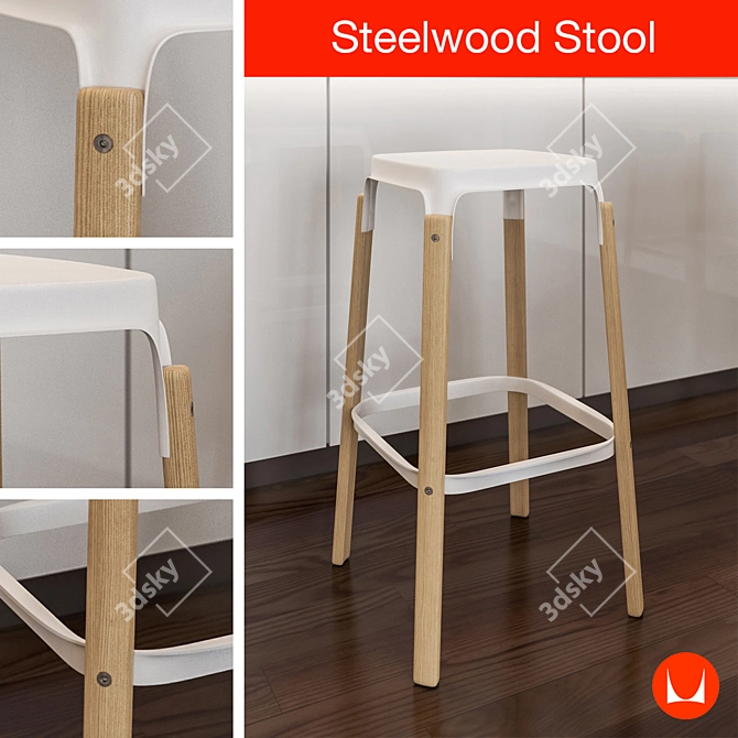Steelwood Stool: Versatile Seating with Timeless Charm 3D model image 1