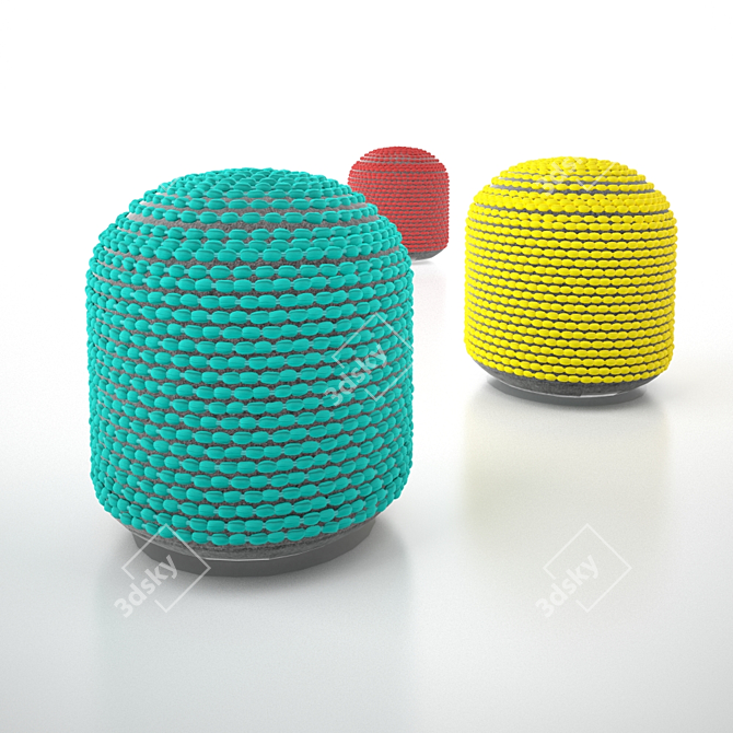 Roccoco Pouf: Deep Red, Yellow, Turquoise 3D model image 1