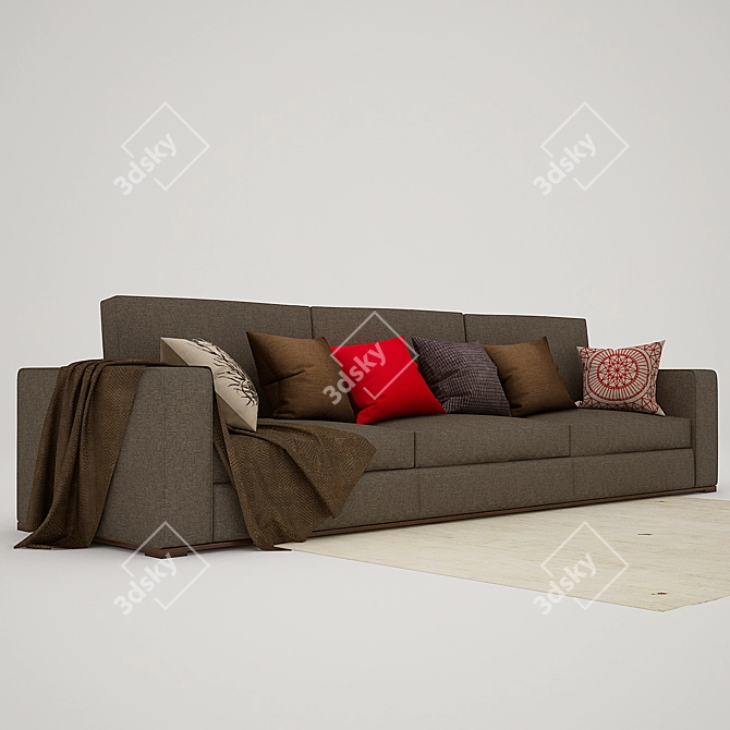 Cozy Triple-Sofa with IKEA Cover & Pillows 3D model image 1