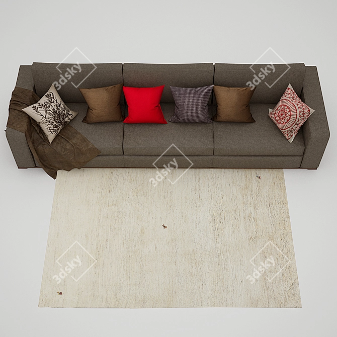 Cozy Triple-Sofa with IKEA Cover & Pillows 3D model image 2