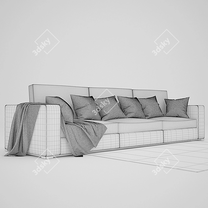 Cozy Triple-Sofa with IKEA Cover & Pillows 3D model image 3