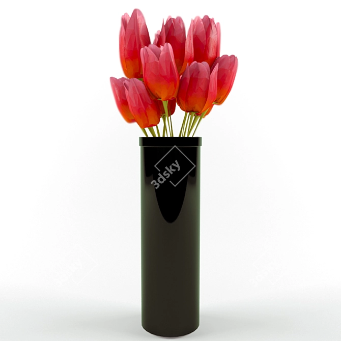 Elegant Red Tulips in Glass Vase 3D model image 1