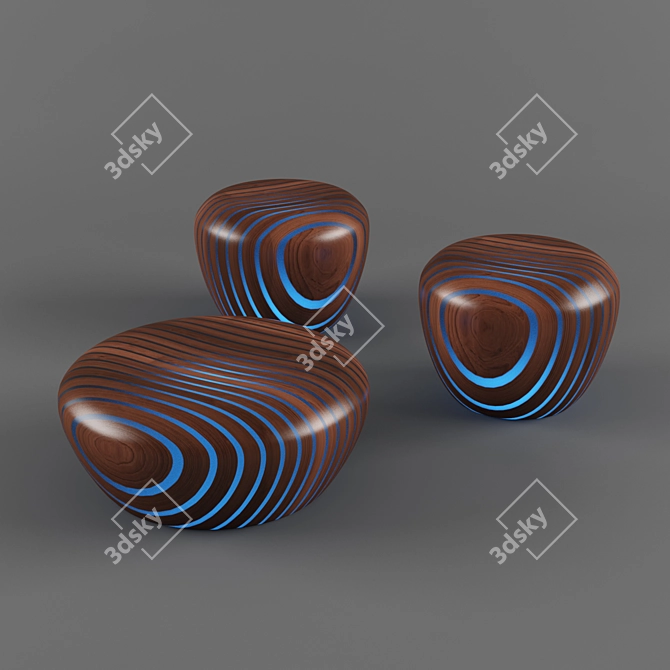 Glowing Wood Table & Chair Set 3D model image 1