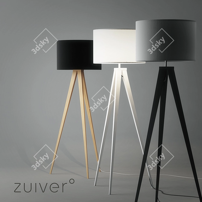 Modern Wood Tripod Floor Lamp 3D model image 1