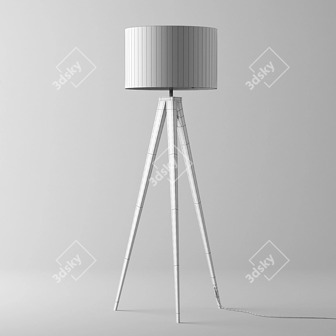 Modern Wood Tripod Floor Lamp 3D model image 2