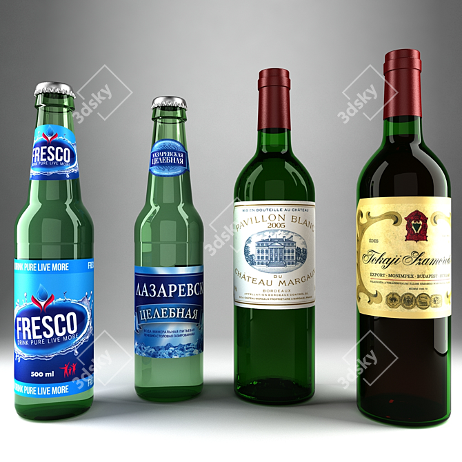 Assorted Bottles: Water & Wine 3D model image 1