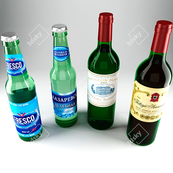 Assorted Bottles: Water & Wine 3D model image 2