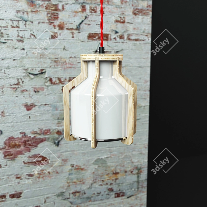 Industrial Bamboo and Spun Aluminium Pendant 3D model image 2