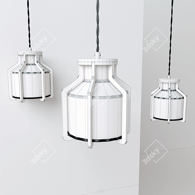 Industrial Bamboo and Spun Aluminium Pendant 3D model image 3