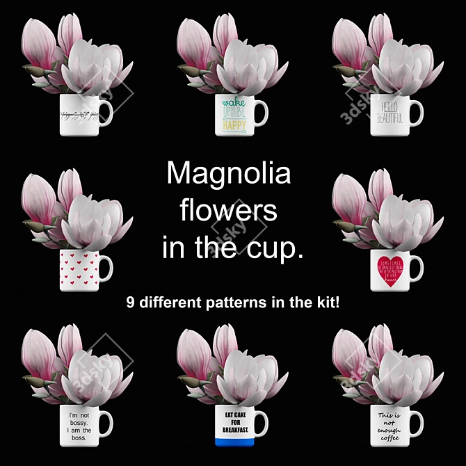 Elegant Magnolia Blossom Cup 3D model image 1