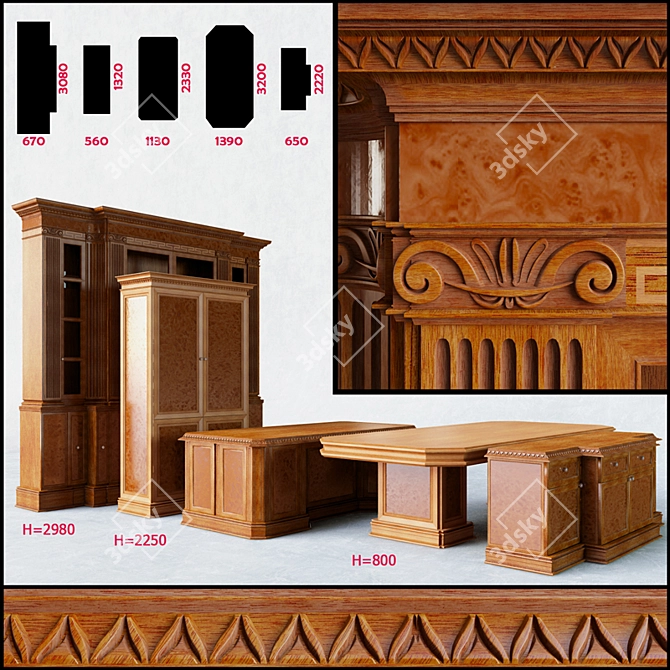 Classic Office Furniture Set 3D model image 1