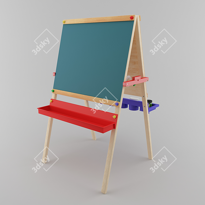2-in-1 Kids Easel: Chalkboard & Paintboard 3D model image 2