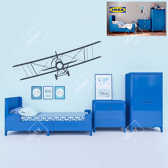 Stylish Boys Room Set 3D model image 1