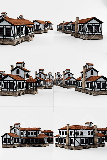 Title: Charming Half-Timbered Homes 3D model image 2