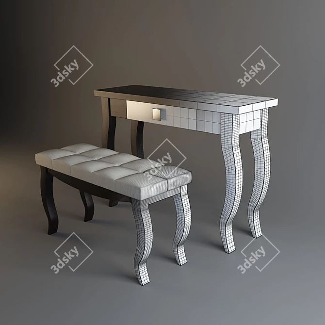 Laviano Art Deco Dressing Table & Stool - Polish Elegance 3D model image 3