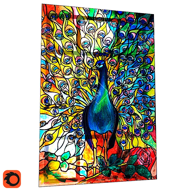 Introducing the Peacock Stained Glass - a Majestic and Colorful Decor Piece! 3D model image 1