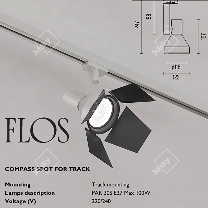 FLOS Compass Spot: Versatile Track Lighting 3D model image 1