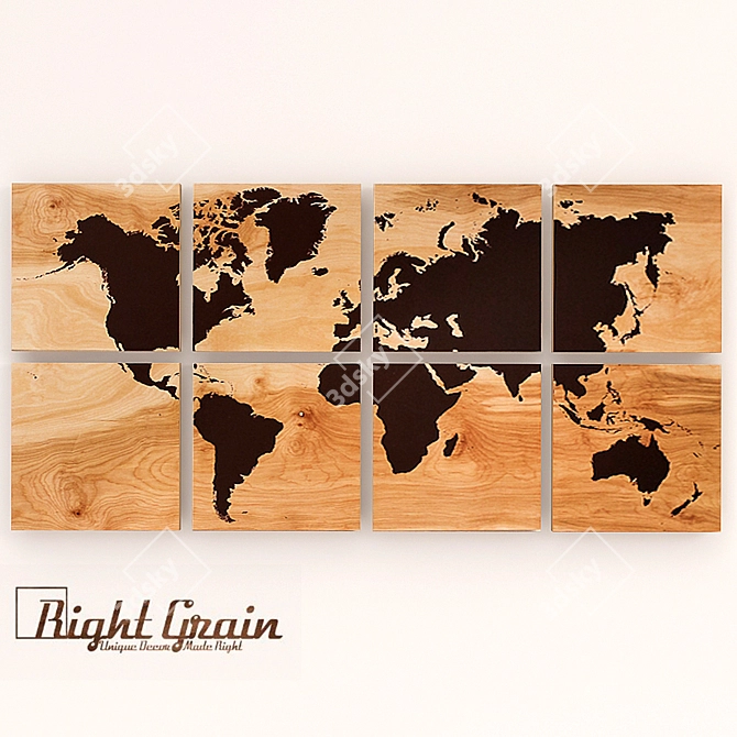 Handcrafted Wood World Map 3D model image 1