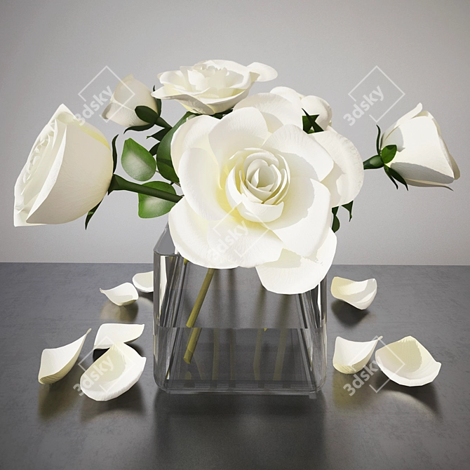 Elegant White Rose Bouquet 3D model image 1