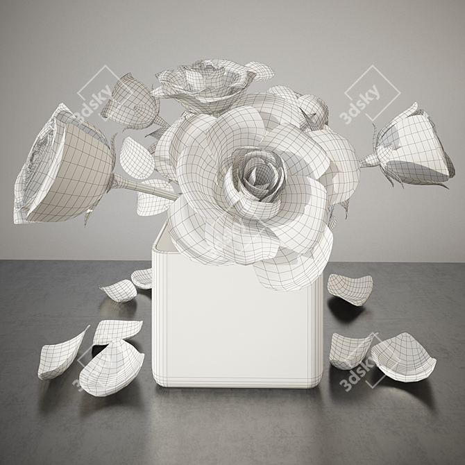 Elegant White Rose Bouquet 3D model image 2