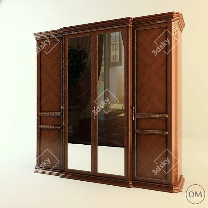 Elegant 4-Door Bristol Wardrobe 3D model image 1