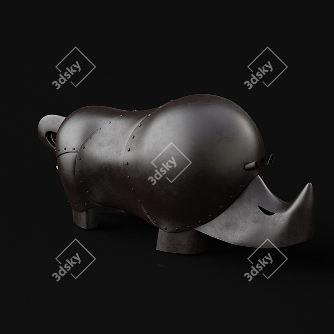 Vintage Rhino Sculpture by Tanaka Isamu 3D model image 2