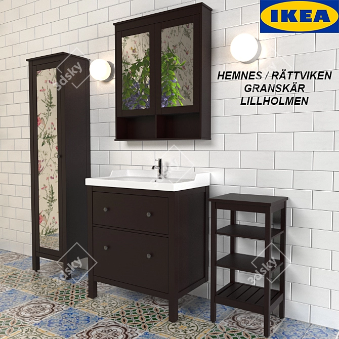 IKEA Bathroom Furniture Set 3D model image 1