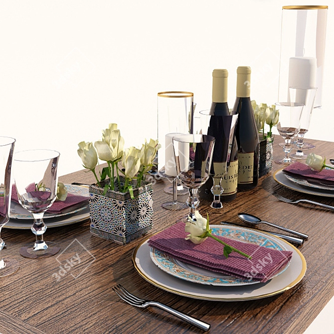 Elegant Table Setting: Dishware & Decor 3D model image 1