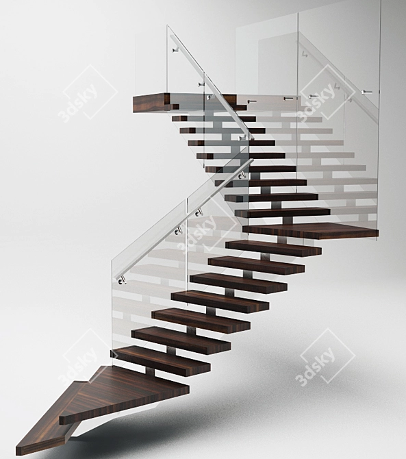 Sleek Steel Staircase 3D model image 1