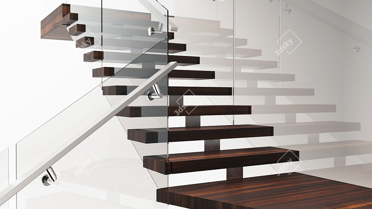 Sleek Steel Staircase 3D model image 2