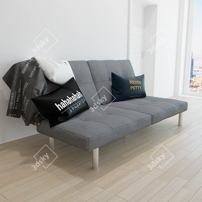 Sleek Gray Linen Futon 3D model image 2