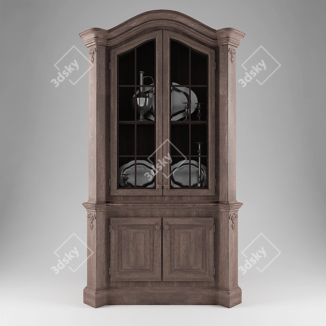 Antique Oak Silverware Cupboard 3D model image 3