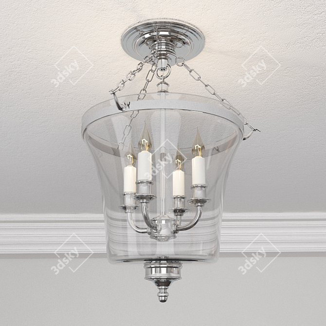 Polished Nickel Bell Jar Lantern 3D model image 1