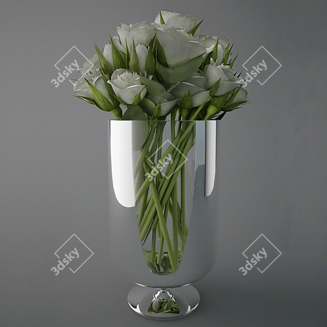 Elegant White Roses in Stylish Pot 3D model image 1