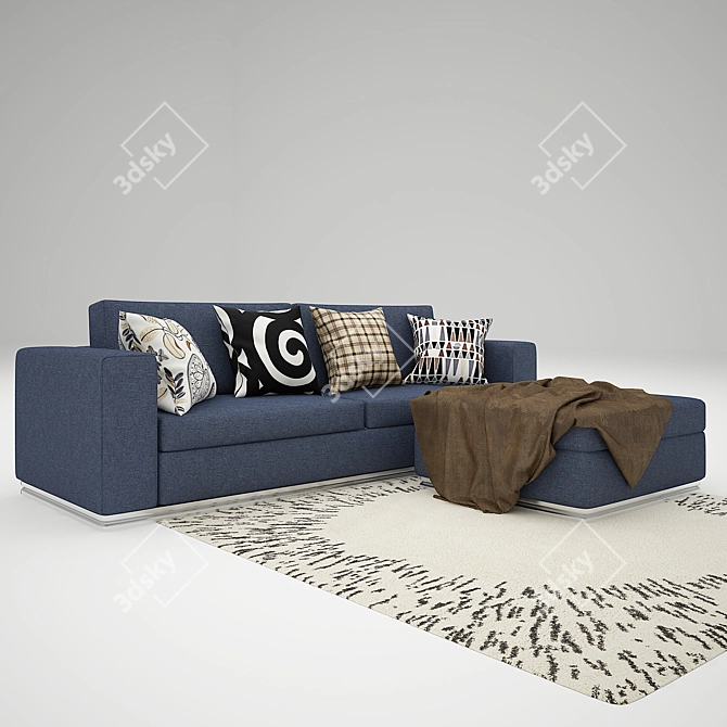 Cozy Blue Sofa with Ottoman - Complete Living Room Set 3D model image 1