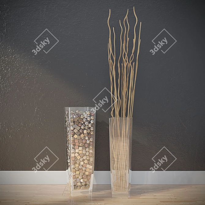 Elegant Filled Vase: Gold, Chrome, Bronze 3D model image 1