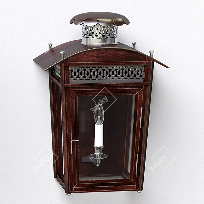 Elegant Mahogany Wall Lantern 3D model image 1