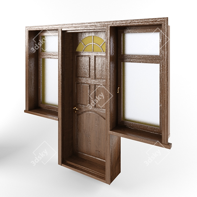 Dark Brown Wooden Windows and Doors 3D model image 1