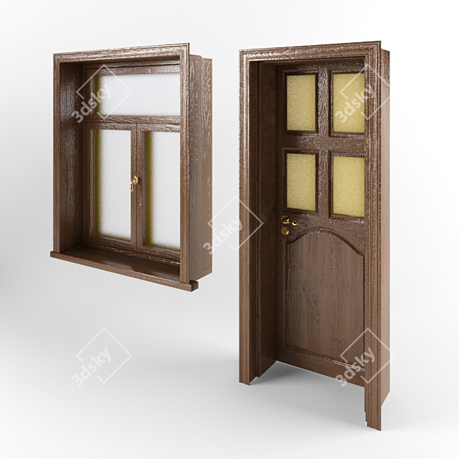 Dark Brown Wooden Windows and Doors 3D model image 2