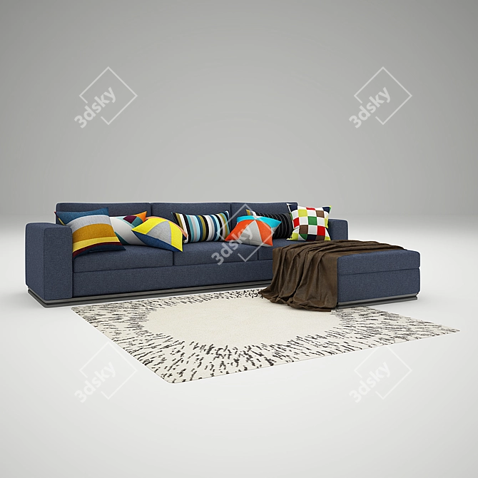 Modern Triple Sofa Set with Matching Pouf 3D model image 2