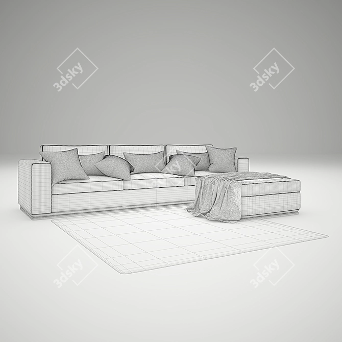 Modern Triple Sofa Set with Matching Pouf 3D model image 3