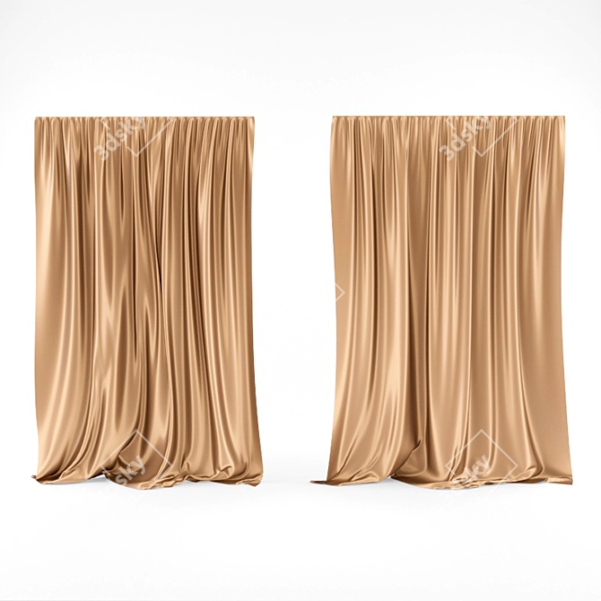 Luxurious Silk Curtains with Golden Reflection 3D model image 1