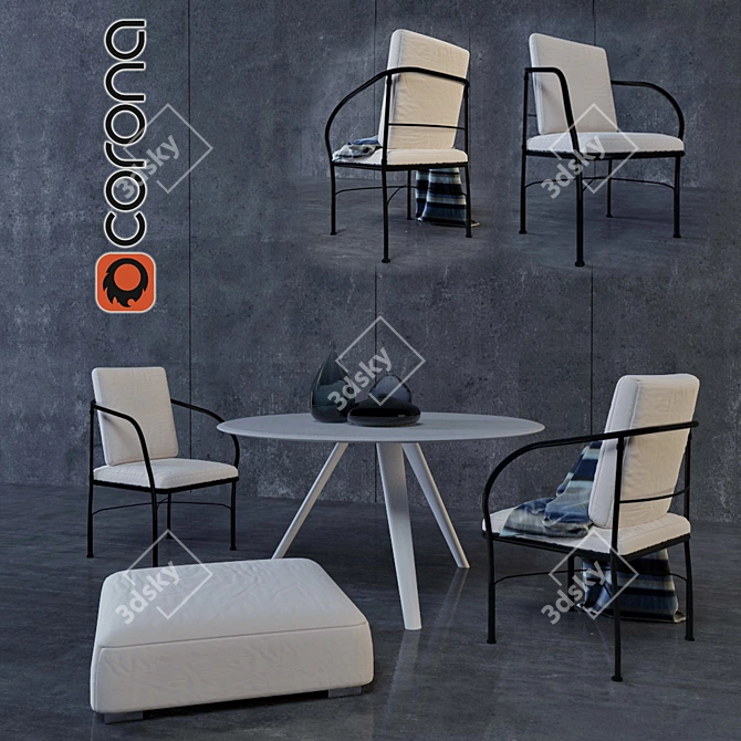 Stylish Italian Table & Chair 3D model image 1